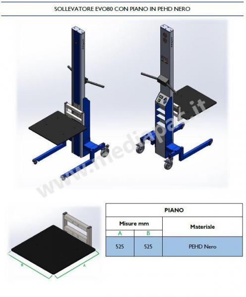 Sollevatore EVO80 con piano in PEHD nero